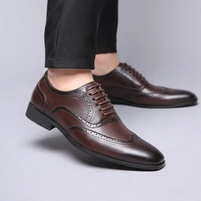 West Louis Men Retro Bullock Formal Leather Shoes