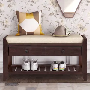 Wood Storage Bench with 2 Drawer Shoe Rack
