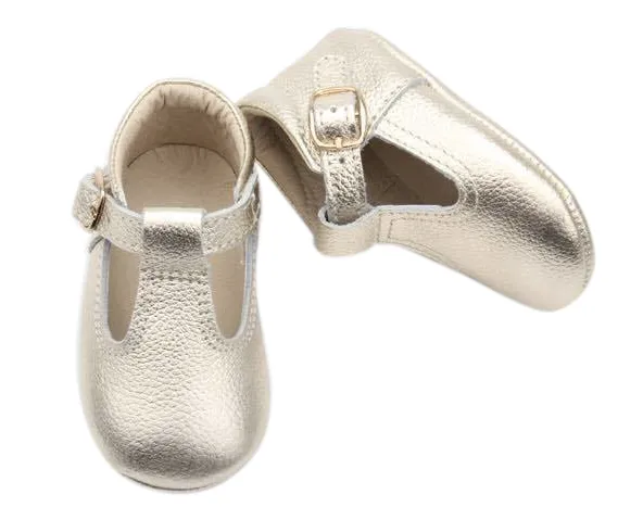 Zahali Gold T-Bar Moccasins